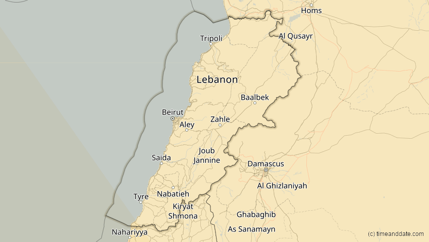 A map of Libanon, showing the path of the 3. Okt 2005 Ringförmige Sonnenfinsternis