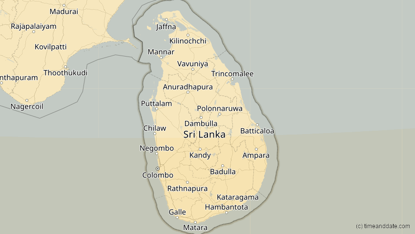 A map of Sri Lanka, showing the path of the 3. Okt 2005 Ringförmige Sonnenfinsternis