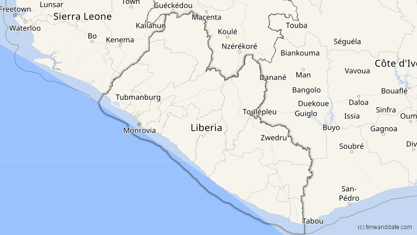 A map of Liberia, showing the path of the 3. Okt 2005 Ringförmige Sonnenfinsternis