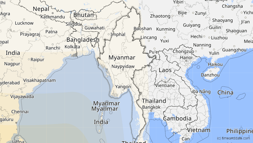 A map of Myanmar, showing the path of the 3. Okt 2005 Ringförmige Sonnenfinsternis