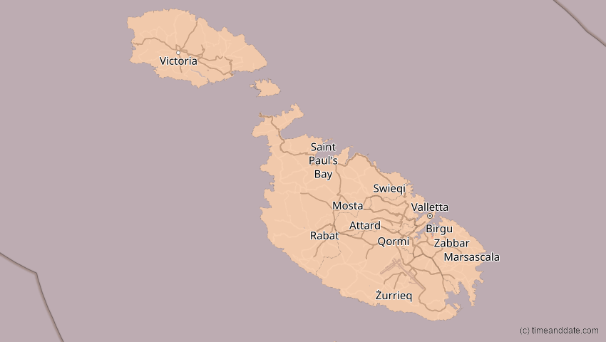 A map of Malta, showing the path of the 3. Okt 2005 Ringförmige Sonnenfinsternis
