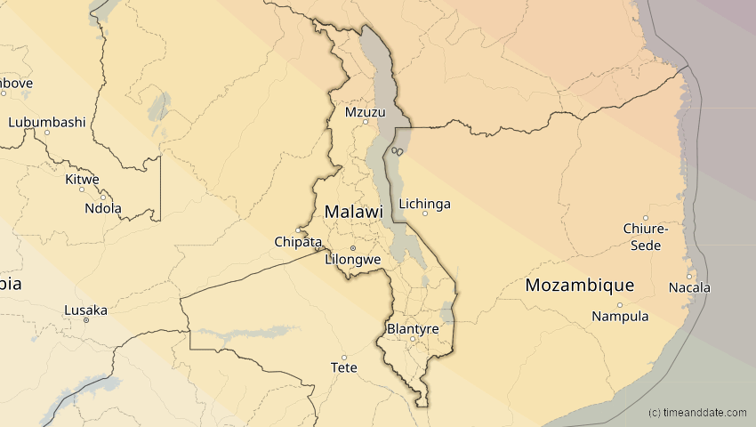 A map of Malawi, showing the path of the 3. Okt 2005 Ringförmige Sonnenfinsternis