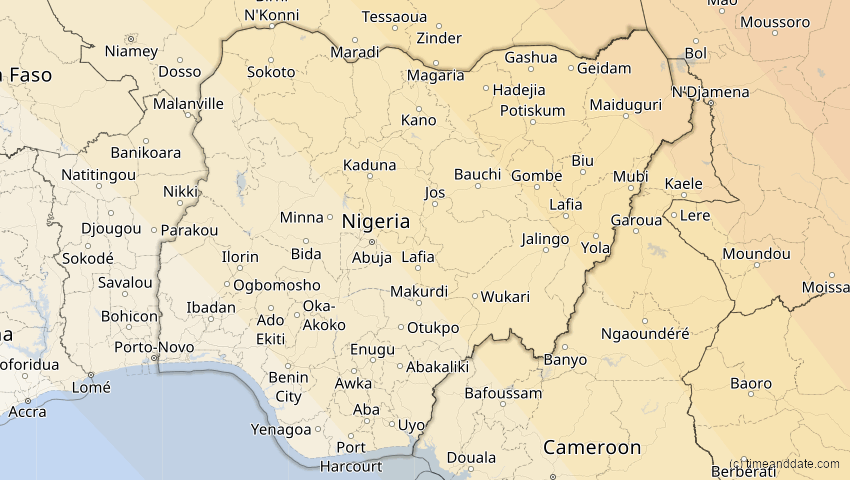 A map of Nigeria, showing the path of the 3. Okt 2005 Ringförmige Sonnenfinsternis
