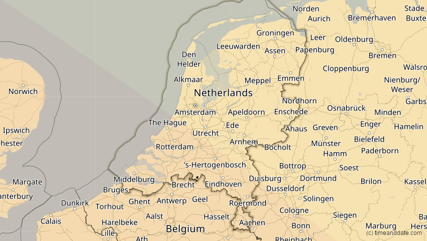 A map of Niederlande, showing the path of the 3. Okt 2005 Ringförmige Sonnenfinsternis
