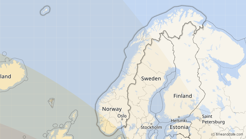 A map of Norwegen, showing the path of the 3. Okt 2005 Ringförmige Sonnenfinsternis