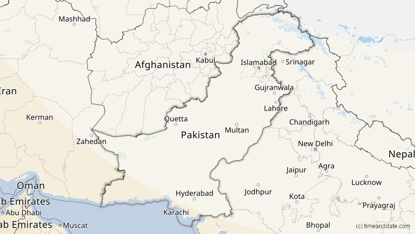 A map of Pakistan, showing the path of the 3. Okt 2005 Ringförmige Sonnenfinsternis