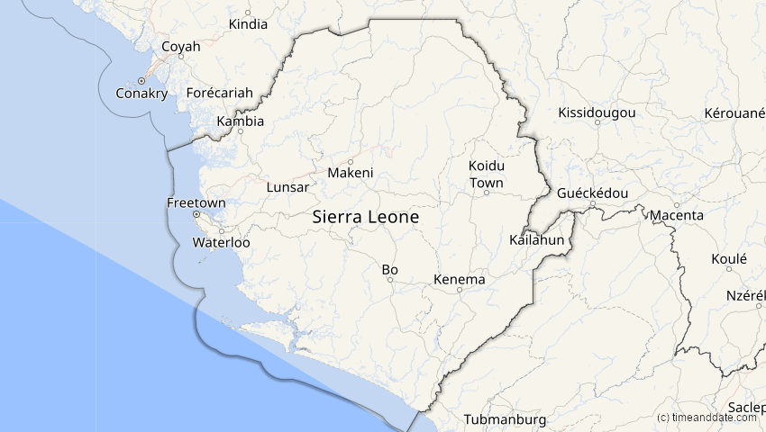 A map of Sierra Leone, showing the path of the 3. Okt 2005 Ringförmige Sonnenfinsternis