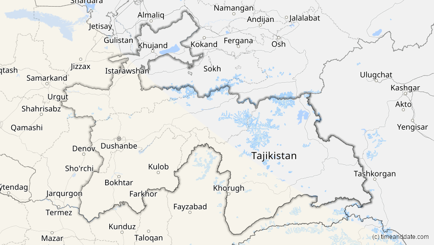 A map of Tadschikistan, showing the path of the 3. Okt 2005 Ringförmige Sonnenfinsternis