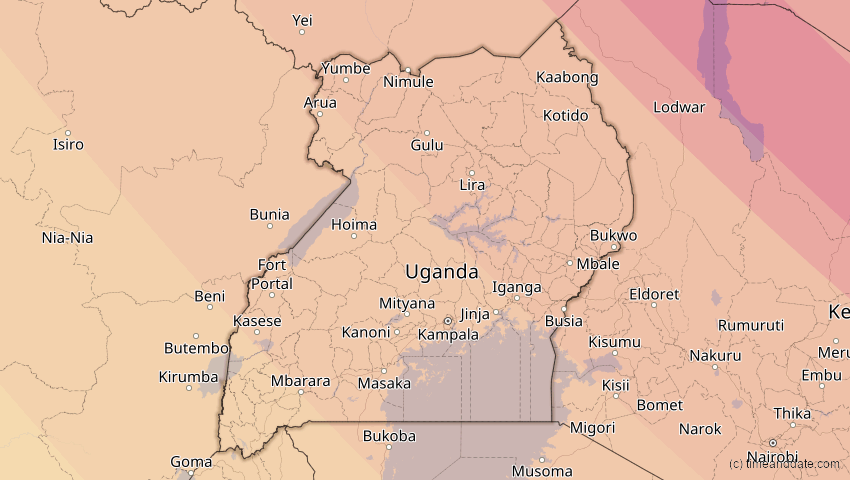 A map of Uganda, showing the path of the 3. Okt 2005 Ringförmige Sonnenfinsternis