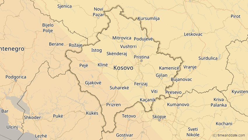 A map of Kosovo, showing the path of the 3. Okt 2005 Ringförmige Sonnenfinsternis