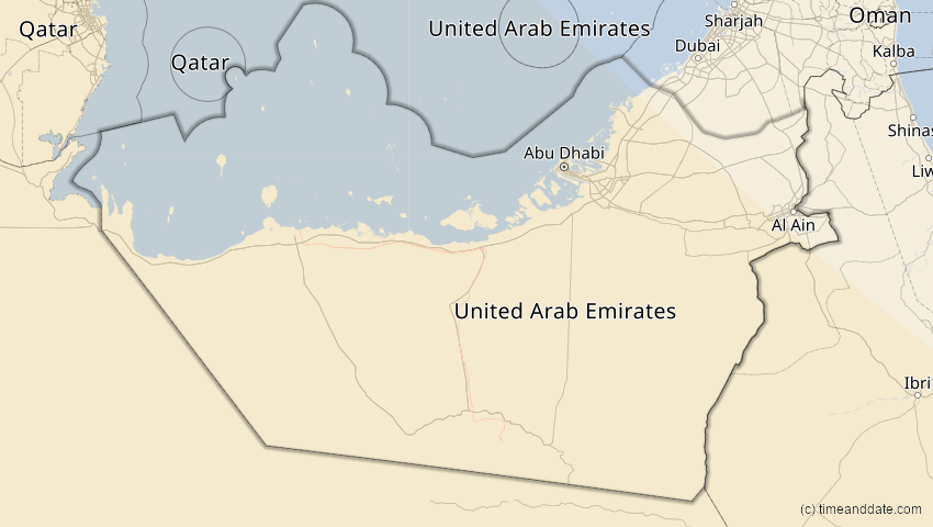 A map of Abu Dhabi, Vereinigte Arabische Emirate, showing the path of the 3. Okt 2005 Ringförmige Sonnenfinsternis