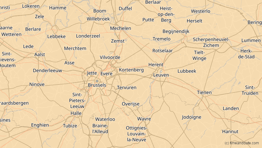 A map of Flämisch-Brabant, Belgien, showing the path of the 3. Okt 2005 Ringförmige Sonnenfinsternis