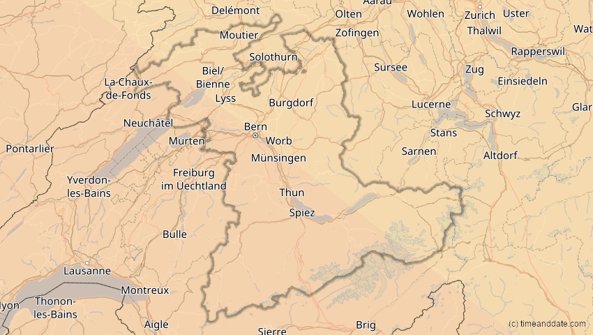 A map of Bern, Schweiz, showing the path of the 3. Okt 2005 Ringförmige Sonnenfinsternis