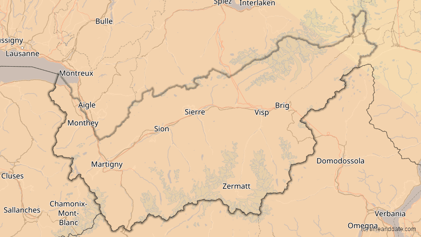 A map of Wallis, Schweiz, showing the path of the 3. Okt 2005 Ringförmige Sonnenfinsternis