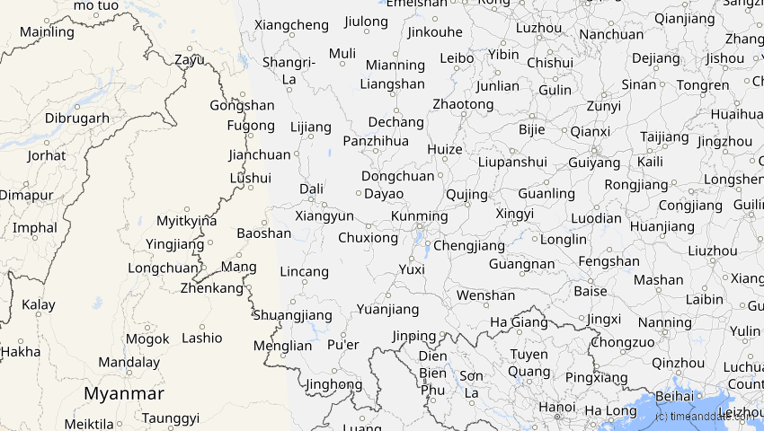 A map of Yunnan, China, showing the path of the 3. Okt 2005 Ringförmige Sonnenfinsternis