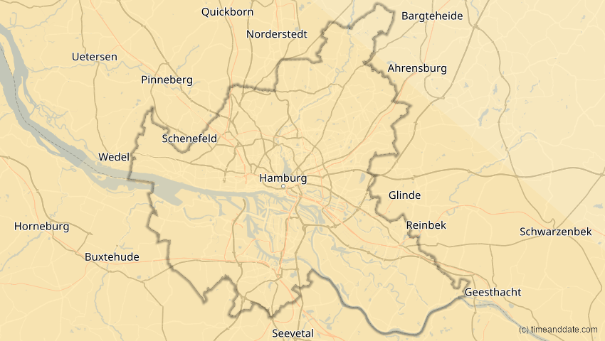 A map of Hamburg, Deutschland, showing the path of the 3. Okt 2005 Ringförmige Sonnenfinsternis