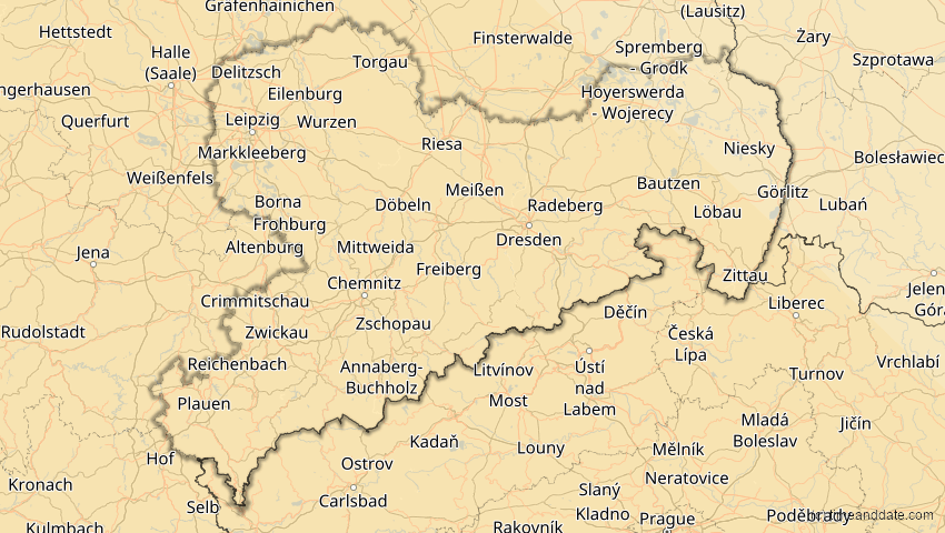 A map of Sachsen, Deutschland, showing the path of the 3. Okt 2005 Ringförmige Sonnenfinsternis