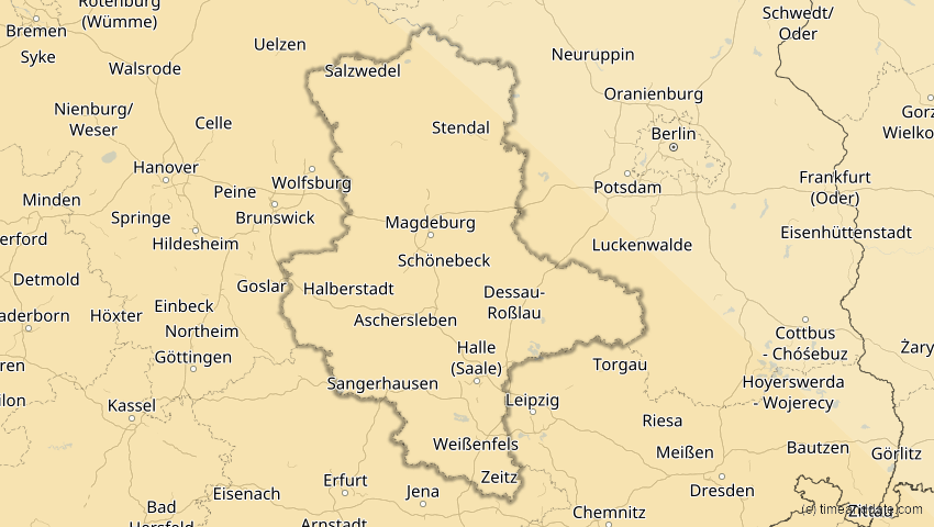 A map of Sachsen-Anhalt, Deutschland, showing the path of the 3. Okt 2005 Ringförmige Sonnenfinsternis