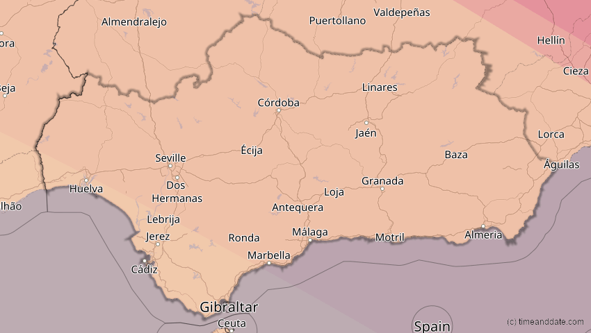 A map of Andalusien, Spanien, showing the path of the 3. Okt 2005 Ringförmige Sonnenfinsternis