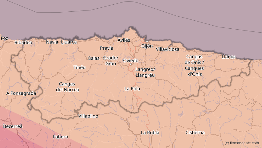 A map of Asturien, Spanien, showing the path of the 3. Okt 2005 Ringförmige Sonnenfinsternis
