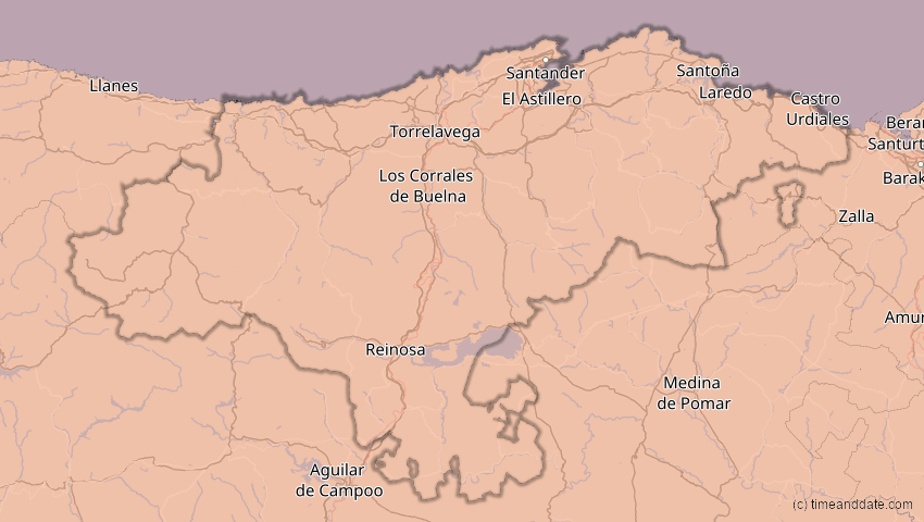 A map of Kantabrien, Spanien, showing the path of the 3. Okt 2005 Ringförmige Sonnenfinsternis