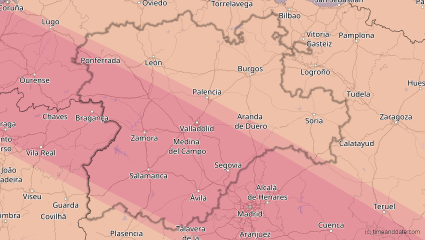 A map of Kastilien und León, Spanien, showing the path of the 3. Okt 2005 Ringförmige Sonnenfinsternis