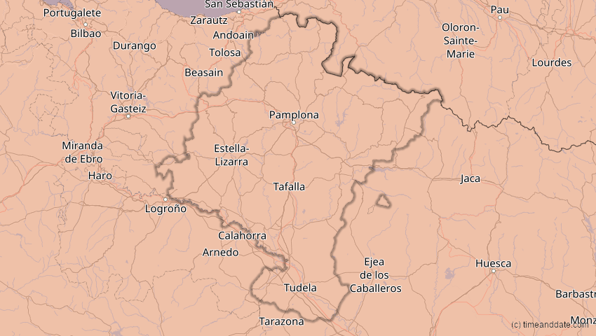 A map of Navarra, Spanien, showing the path of the 3. Okt 2005 Ringförmige Sonnenfinsternis