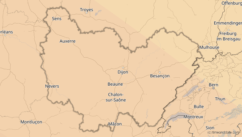 A map of Bourgogne-Franche-Comté, Frankreich, showing the path of the 3. Okt 2005 Ringförmige Sonnenfinsternis