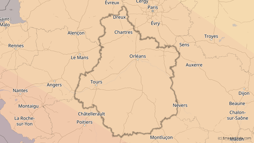 A map of Centre-Val de Loire, Frankreich, showing the path of the 3. Okt 2005 Ringförmige Sonnenfinsternis