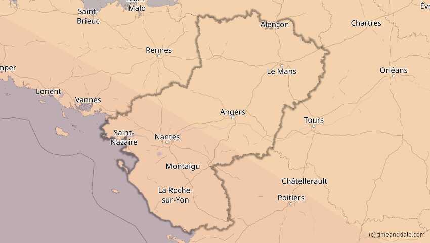 A map of Pays de la Loire, Frankreich, showing the path of the 3. Okt 2005 Ringförmige Sonnenfinsternis