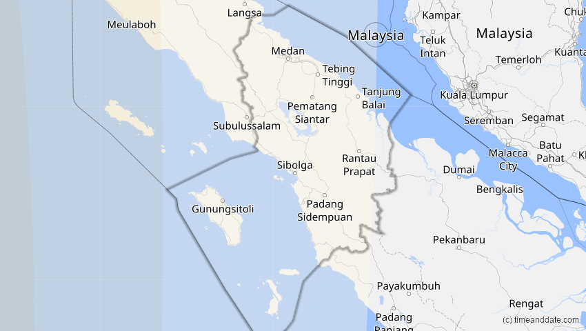A map of Sumatera Utara, Indonesien, showing the path of the 3. Okt 2005 Ringförmige Sonnenfinsternis