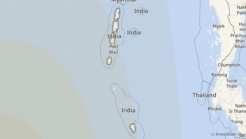 A map of Andamanen und Nikobaren, Indien, showing the path of the 3. Okt 2005 Ringförmige Sonnenfinsternis