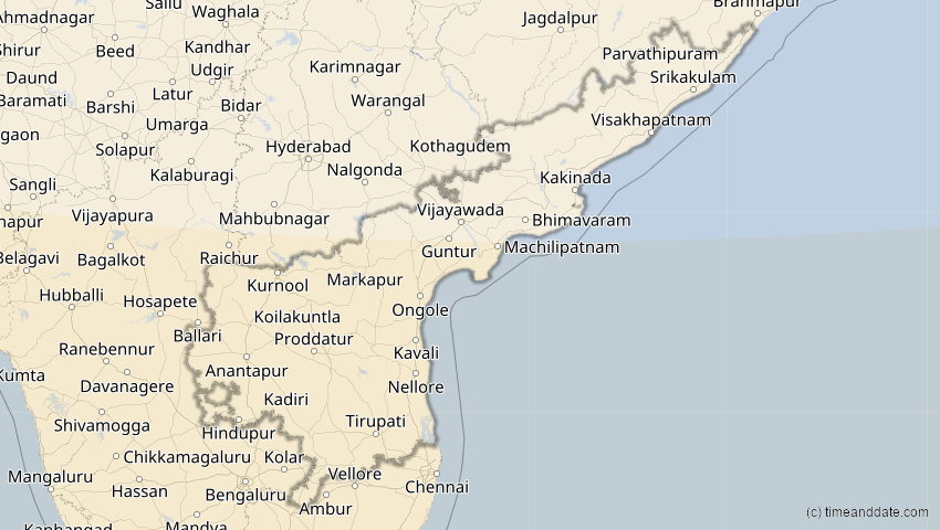 A map of Andhra Pradesh, Indien, showing the path of the 3. Okt 2005 Ringförmige Sonnenfinsternis