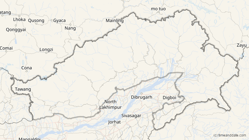 A map of Arunachal Pradesh, Indien, showing the path of the 3. Okt 2005 Ringförmige Sonnenfinsternis