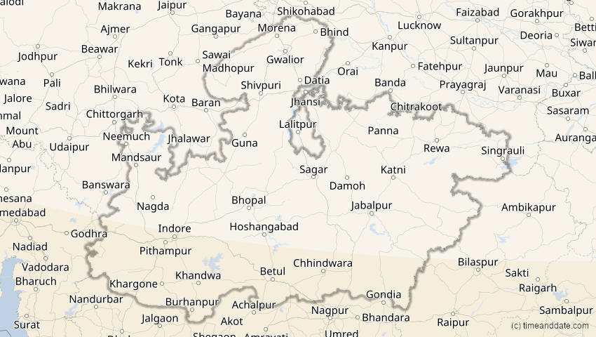 A map of Madhya Pradesh, Indien, showing the path of the 3. Okt 2005 Ringförmige Sonnenfinsternis
