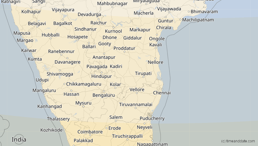 A map of Pondicherry, Indien, showing the path of the 3. Okt 2005 Ringförmige Sonnenfinsternis