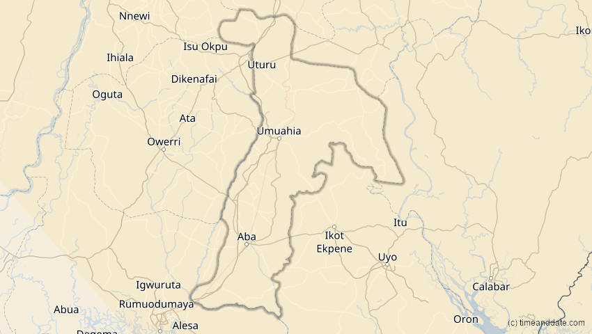 A map of Abia, Nigeria, showing the path of the 3. Okt 2005 Ringförmige Sonnenfinsternis