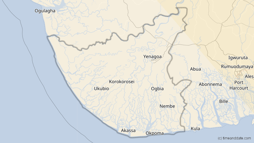 A map of Bayelsa, Nigeria, showing the path of the 3. Okt 2005 Ringförmige Sonnenfinsternis