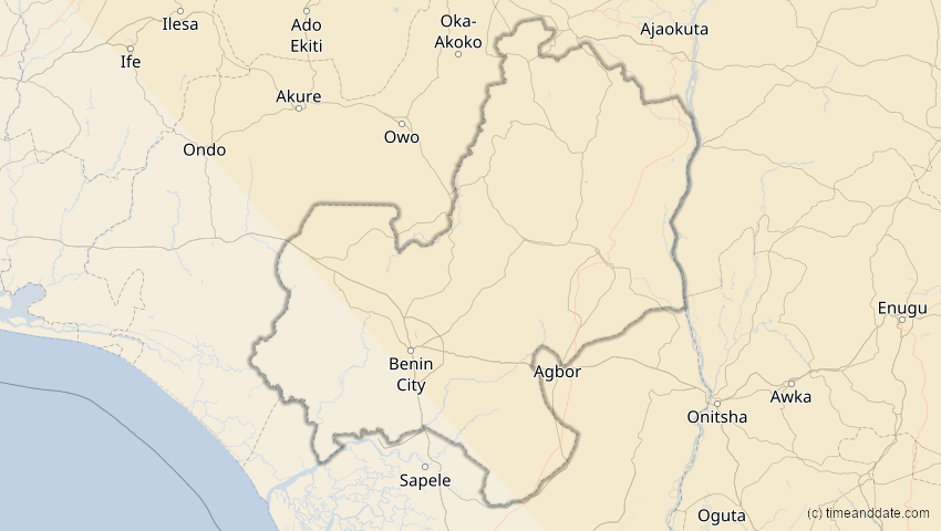 A map of Edo, Nigeria, showing the path of the 3. Okt 2005 Ringförmige Sonnenfinsternis