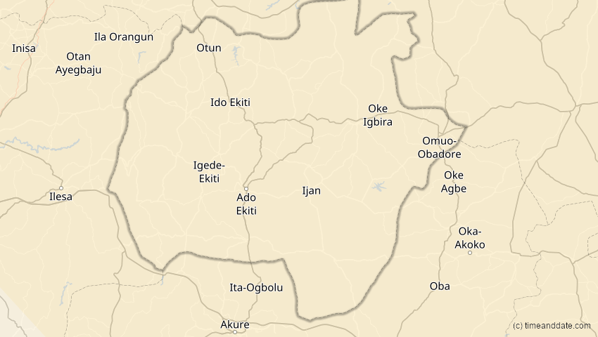 A map of Ekiti, Nigeria, showing the path of the 3. Okt 2005 Ringförmige Sonnenfinsternis