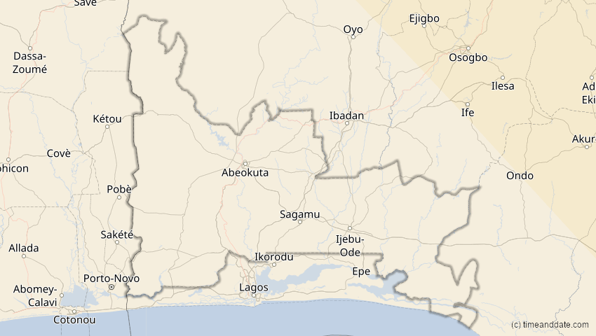 A map of Ogun, Nigeria, showing the path of the 3. Okt 2005 Ringförmige Sonnenfinsternis