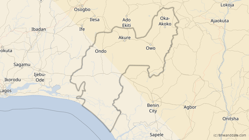 A map of Ondo, Nigeria, showing the path of the 3. Okt 2005 Ringförmige Sonnenfinsternis