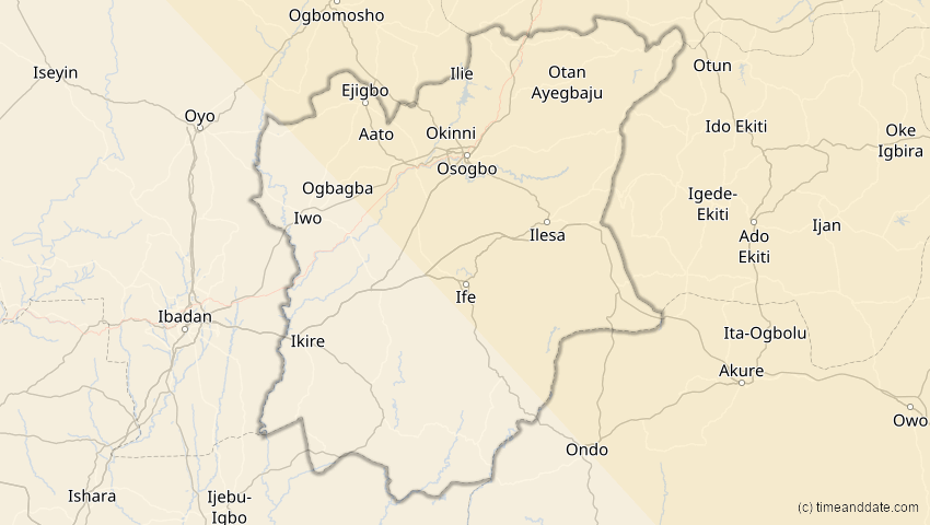 A map of Osun, Nigeria, showing the path of the 3. Okt 2005 Ringförmige Sonnenfinsternis
