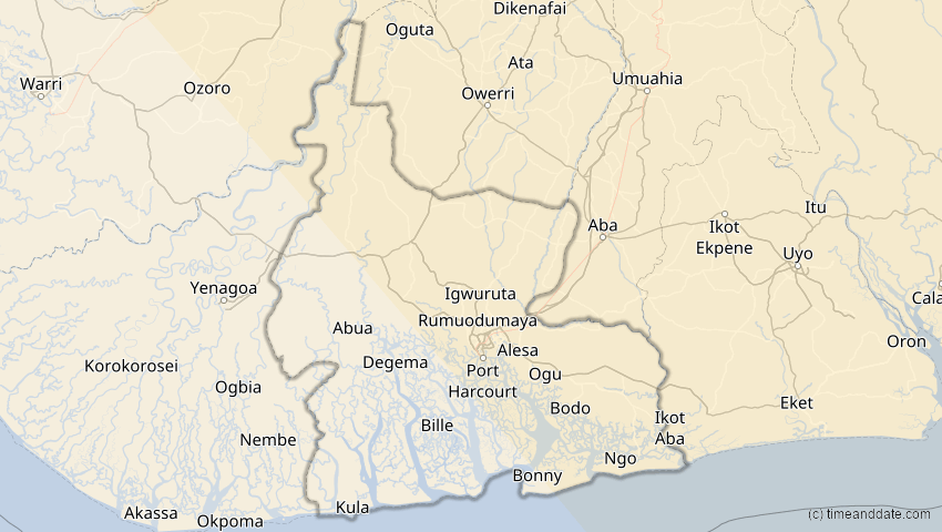 A map of Rivers, Nigeria, showing the path of the 3. Okt 2005 Ringförmige Sonnenfinsternis