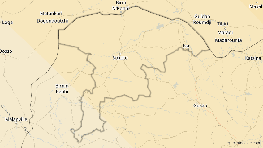 A map of Sokoto, Nigeria, showing the path of the 3. Okt 2005 Ringförmige Sonnenfinsternis