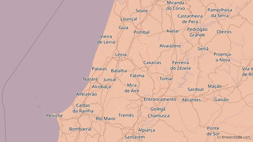 A map of Leiria, Portugal, showing the path of the 3. Okt 2005 Ringförmige Sonnenfinsternis