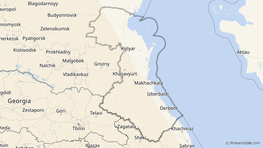 A map of Dagestan, Russland, showing the path of the 3. Okt 2005 Ringförmige Sonnenfinsternis