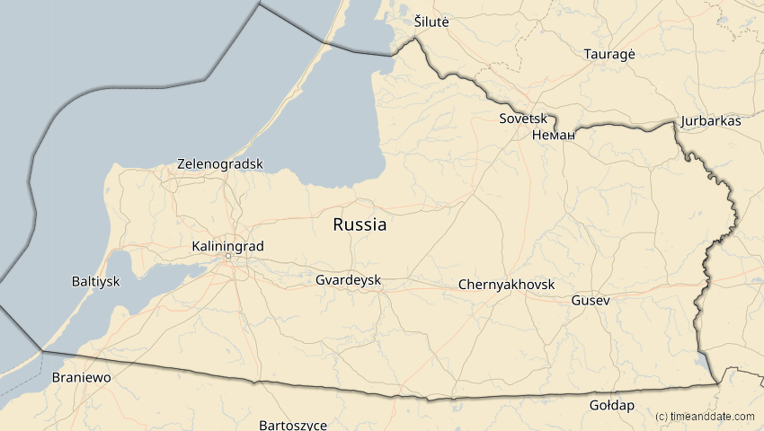 A map of Kaliningrad, Russland, showing the path of the 3. Okt 2005 Ringförmige Sonnenfinsternis