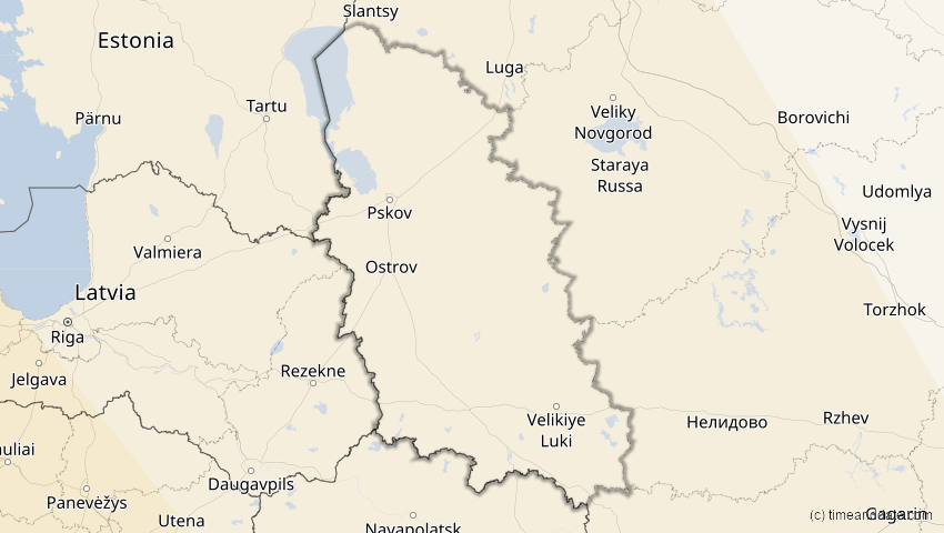 A map of Pskow, Russland, showing the path of the 3. Okt 2005 Ringförmige Sonnenfinsternis