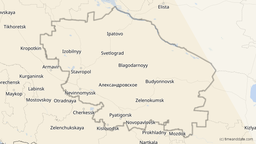 A map of Stawropol, Russland, showing the path of the 3. Okt 2005 Ringförmige Sonnenfinsternis